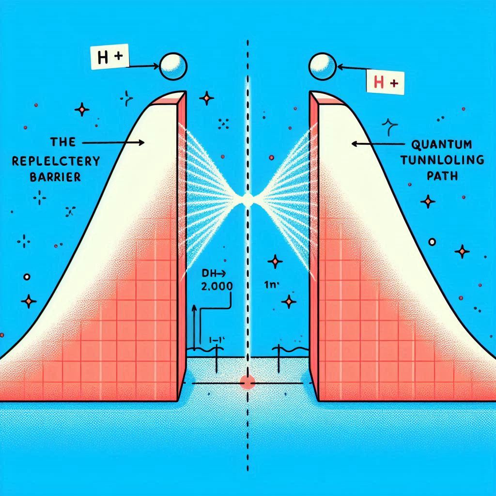 A Diagram Of Two Protons Labeled H Approaching Each Other. Show The Repulsion Energy Barrier