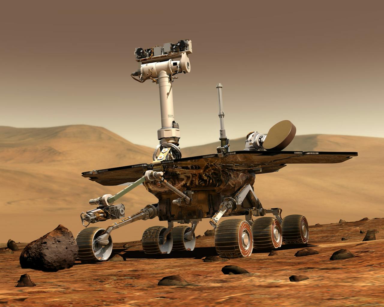 mobile-02 Mars exploration rover conducting research on Martian surface, showcasing technology and science.